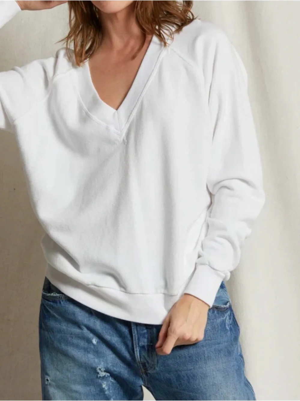 Perfectwhitetee Sinead Relaxed French Terry V Neck Sweatshirt Sz XS NWT